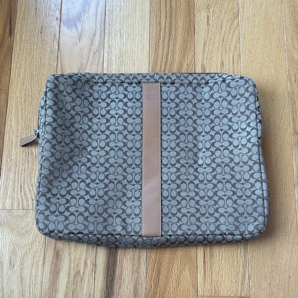 Coach Brown and Tan Signature Laptop Bag